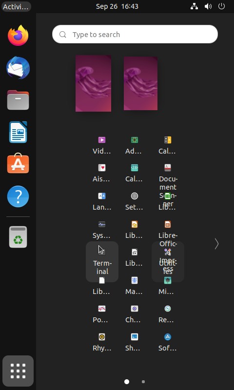 Screenshot showing how the application launcher's icons are hilariously small (and largely truncated)