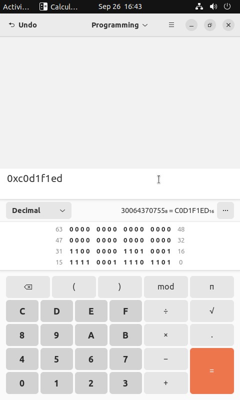 Another screenshot showing how the calculator likewise adapts to the Hyperpixel's odd dimensions