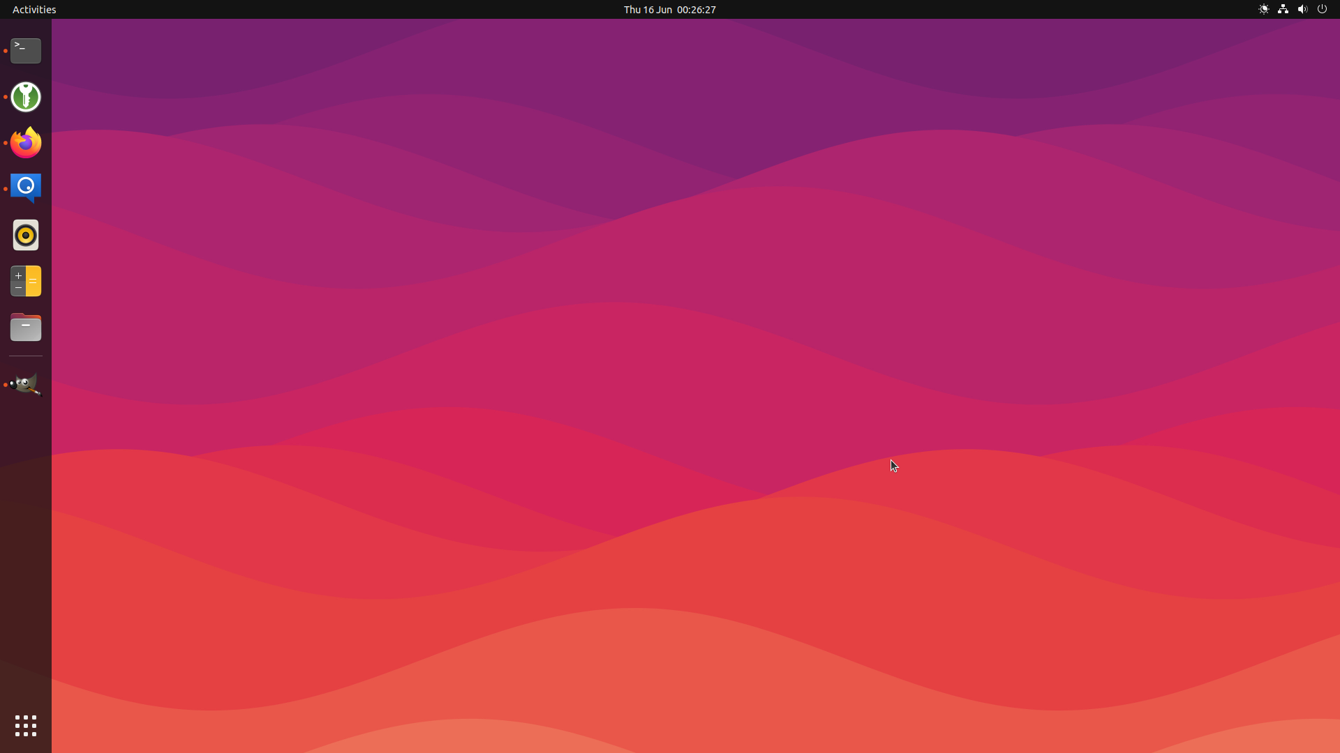 One of Jammy's more "radioactive" wallpapers; a series of waves fading from a bright purple to a positively eye-searing orange. I rather like it!